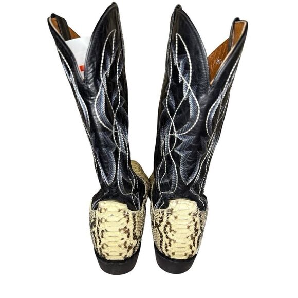 Dan Post DP3036 Pull-On Leather Boots Natural B/C Python Black/White Men's 10 D - Picture 9 of 10